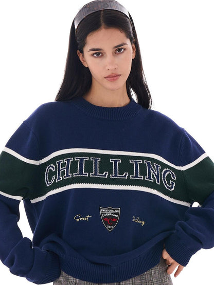 SweetChilling Vintage Preppy Letter Jacquard Embroidered Badge Women&