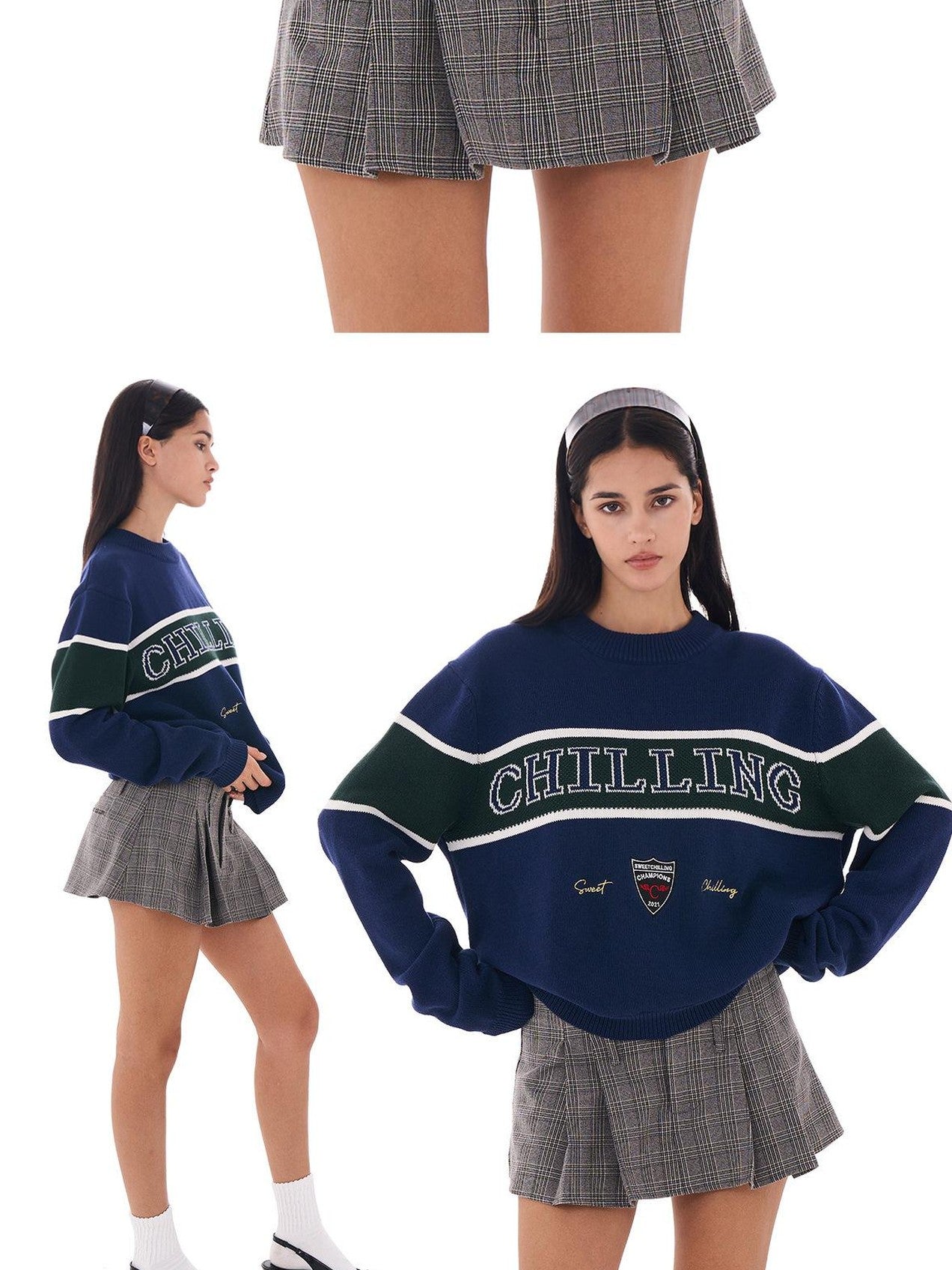 SweetChilling Vintage Preppy Letter Jacquard Embroidered Badge Women&