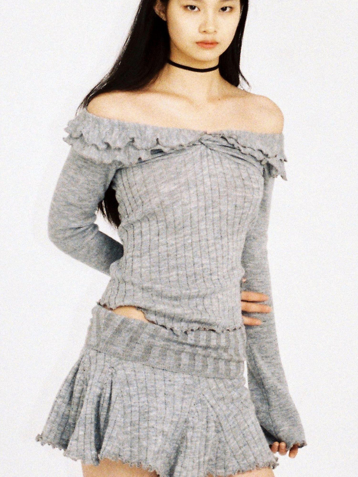 SweetChilling Wavy Off Shoulder Acrylic Blend Women&
