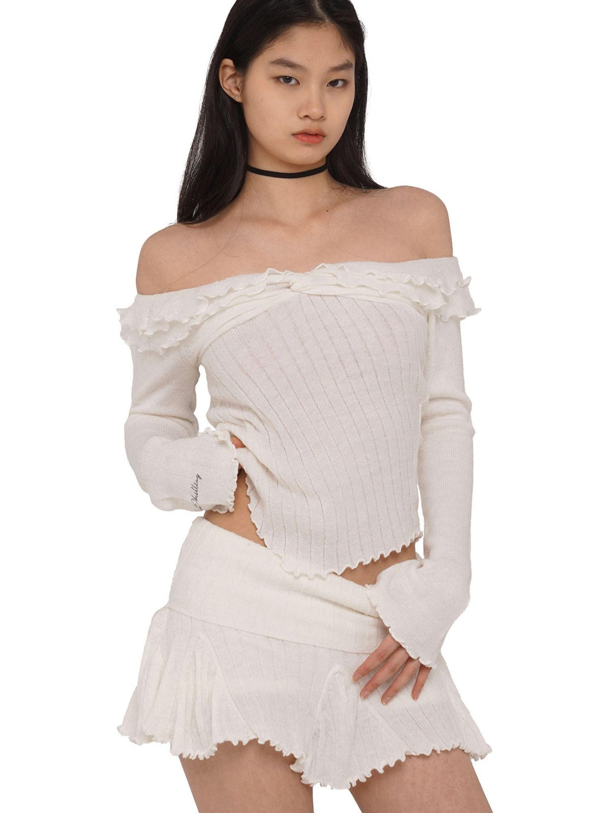 SweetChilling Wavy Off Shoulder Acrylic Blend Women&
