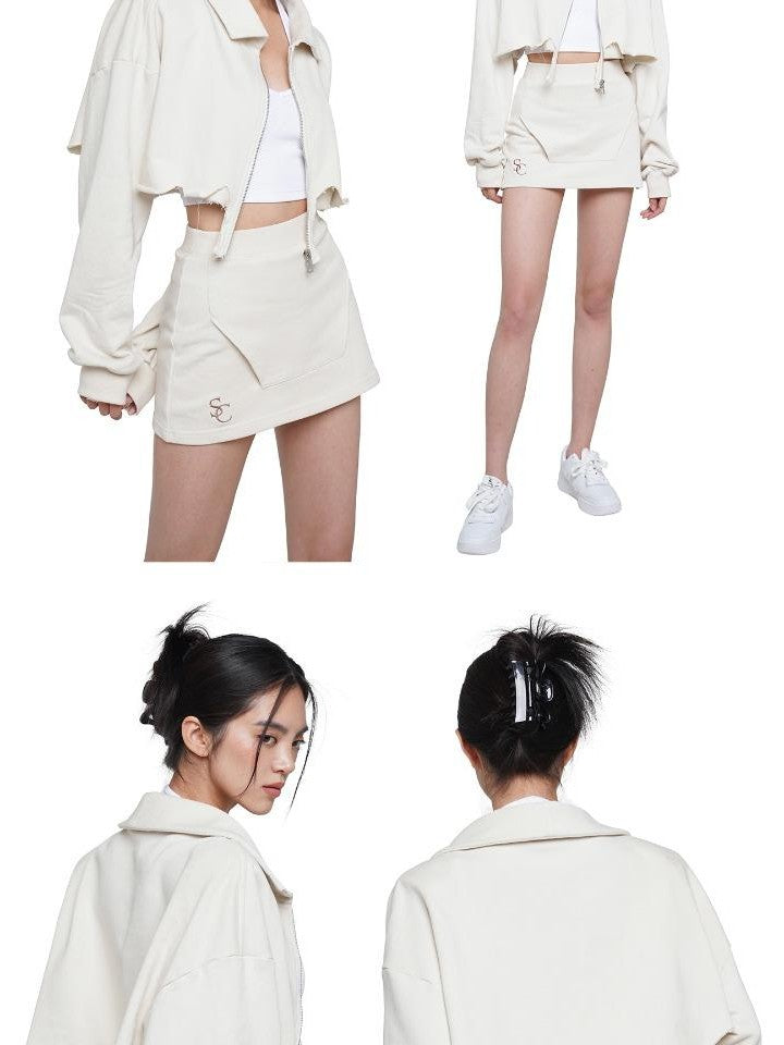 SweetChilling Zip Cropped Hoodie Elastic Waist Women&