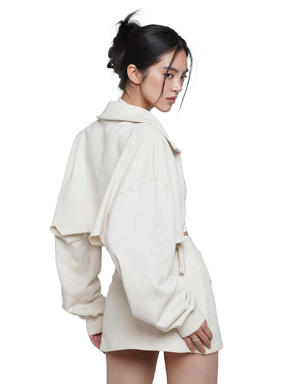 SweetChilling Zip Cropped Hoodie Elastic Waist Women&