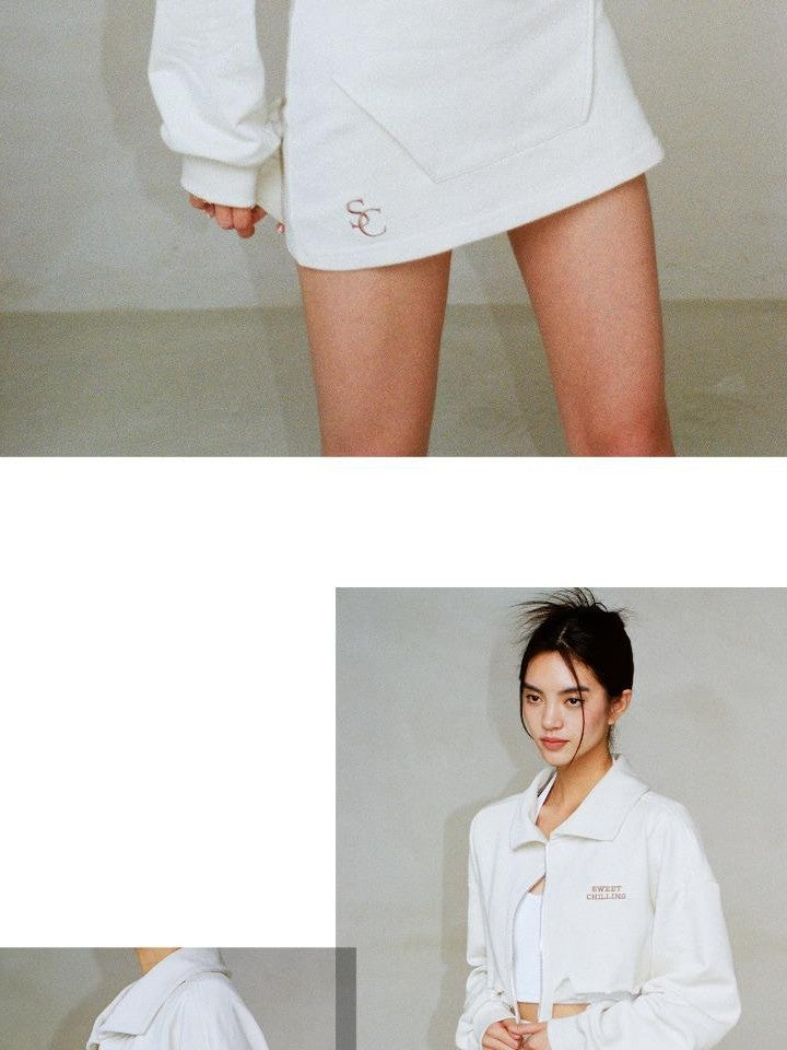 SweetChilling Zip Cropped Hoodie Elastic Waist Women&