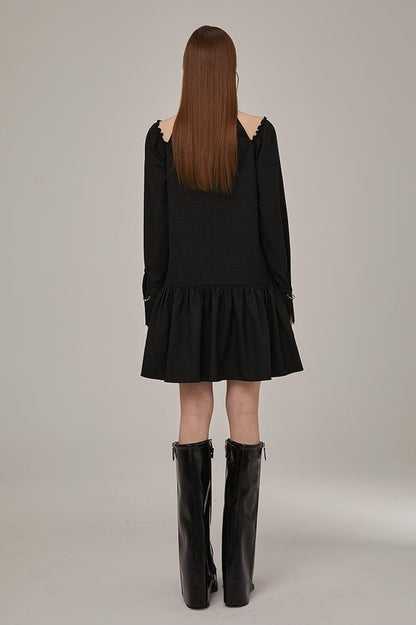 DIDDI MODA Sweet Bow Black Dress Elegant Lace Up Sleeves