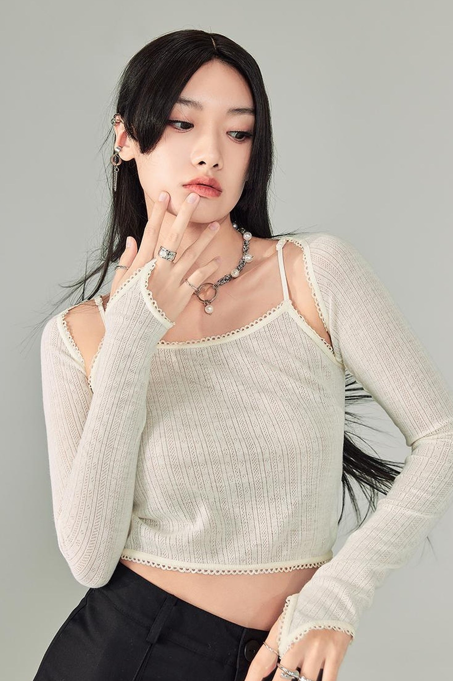 DIDDI MODA Sweet Cool Cutout Sleeve Cami Piece Set