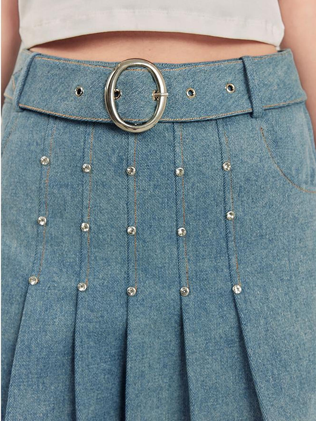 DIDDI MODA Sweet Cool Denim Pleat Skirt