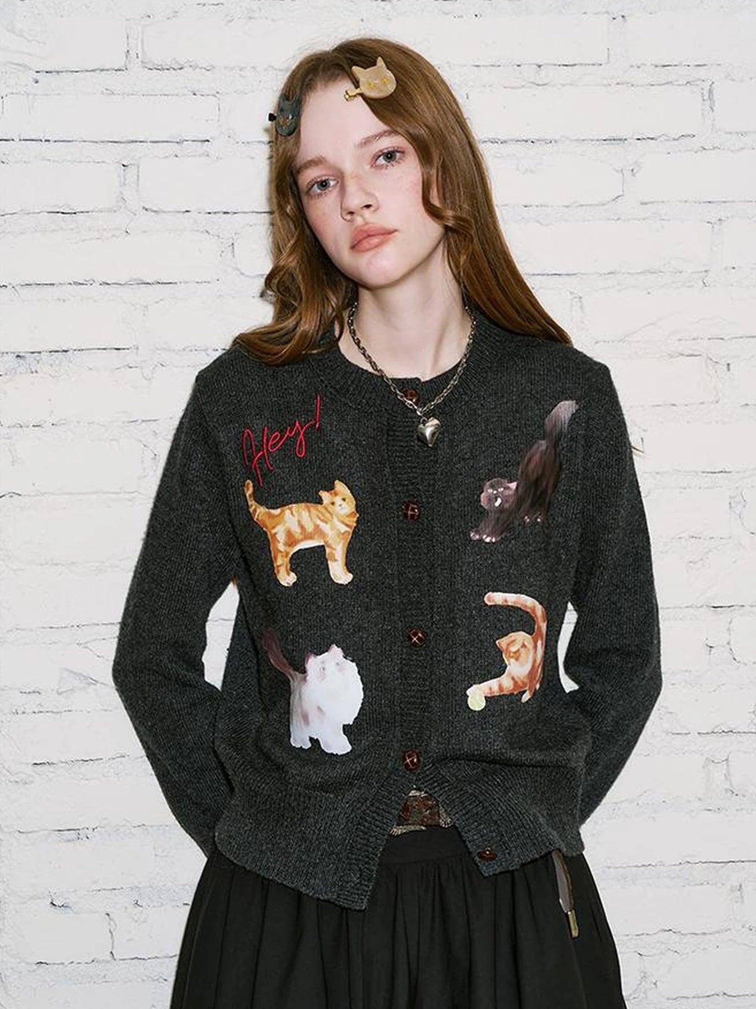 Sweet Cool Kitty Print Knit Cardigan