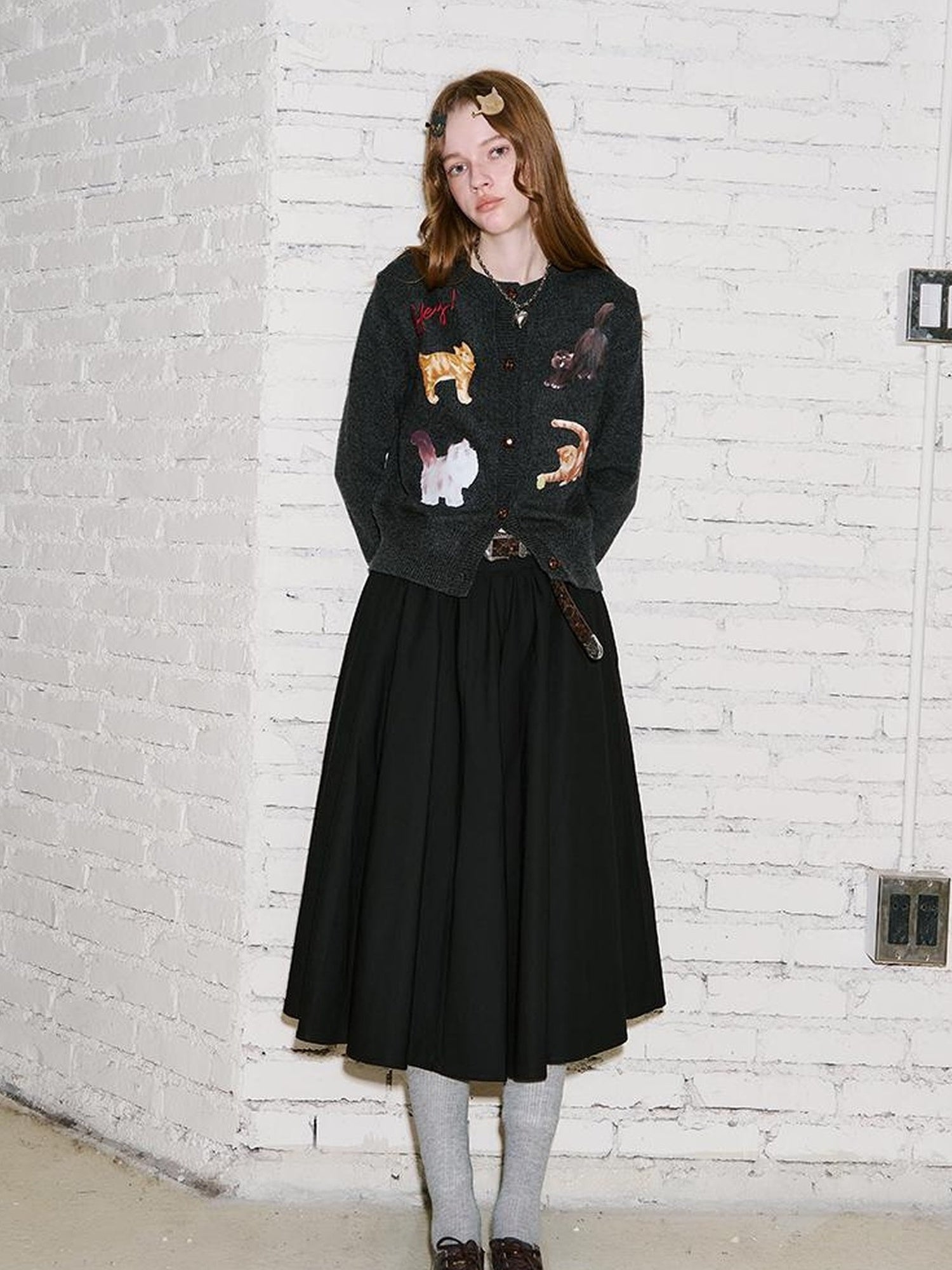 DIDDI MODA Sweet Cool Kitty Print Knit Cardigan