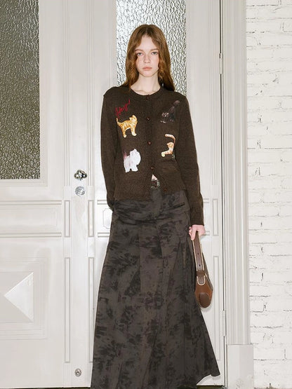 Sweet Cool Kitty Print Knit Cardigan