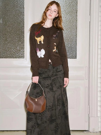 Sweet Cool Kitty Print Knit Cardigan