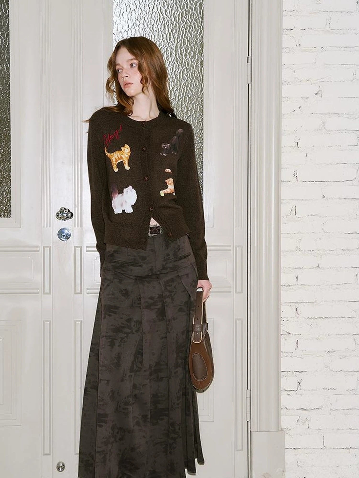 Sweet Cool Kitty Print Knit Cardigan