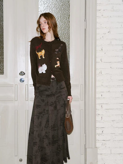 Sweet Cool Kitty Print Knit Cardigan