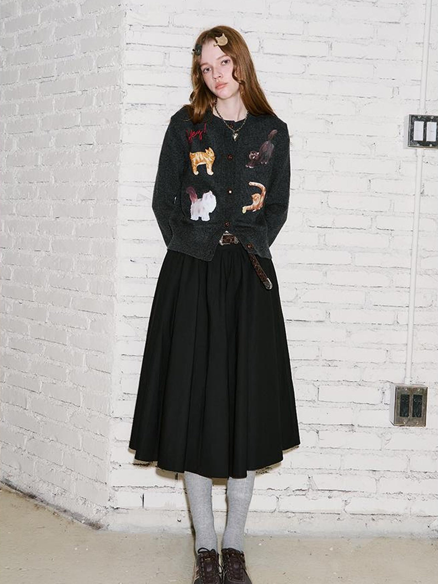 DIDDI MODA Sweet Cool Kitty Print Knit Cardigan