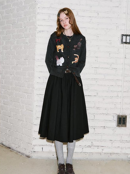 DIDDI MODA Sweet Cool Kitty Print Knit Cardigan
