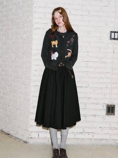 Sweet Cool Kitty Print Knit Cardigan