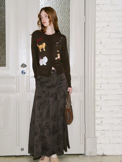 Sweet Cool Kitty Print Knit Cardigan