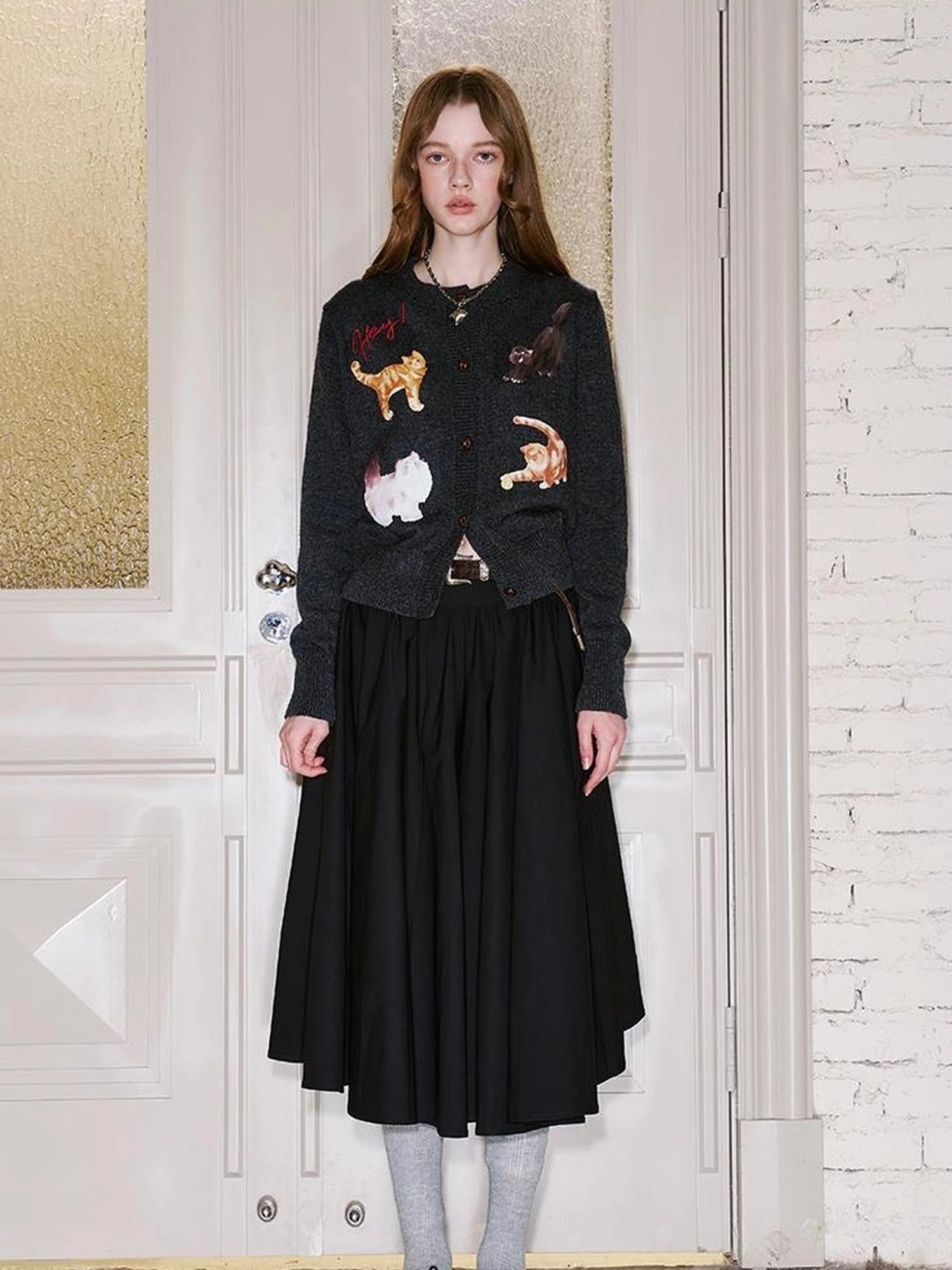 Sweet Cool Kitty Print Knit Cardigan