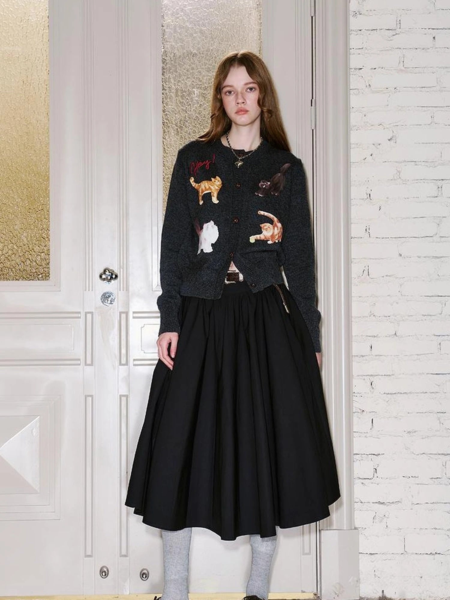 Sweet Cool Kitty Print Knit Cardigan