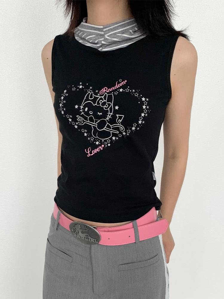 atrandom Sweet Cool Sleeveless Hooded Vest 24Ss Print T-Shirt