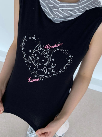atrandom Sweet Cool Sleeveless Hooded Vest 24Ss Print T-Shirt
