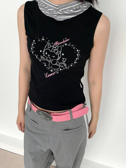 atrandom Sweet Cool Sleeveless Hooded Vest 24Ss Print T-Shirt