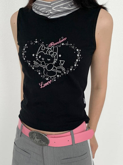 atrandom Sweet Cool Sleeveless Hooded Vest 24Ss Print T-Shirt