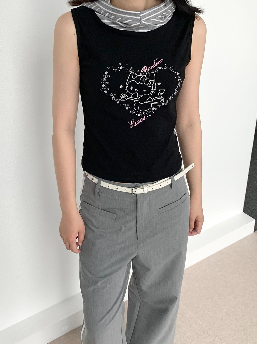 atrandom Sweet Cool Sleeveless Hooded Vest 24Ss Print T-Shirt