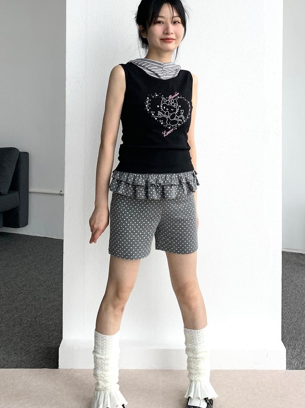 atrandom Sweet Cool Sleeveless Hooded Vest 24Ss Print T-Shirt