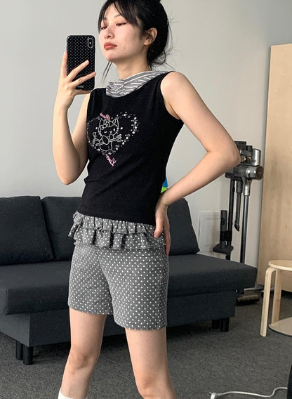 atrandom Sweet Cool Sleeveless Hooded Vest 24Ss Print T-Shirt