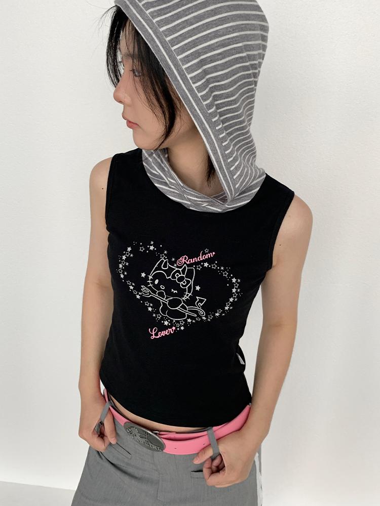 atrandom Sweet Cool Sleeveless Hooded Vest 24Ss Print T-Shirt