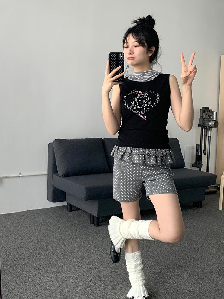 atrandom Sweet Cool Sleeveless Hooded Vest 24Ss Print T-Shirt