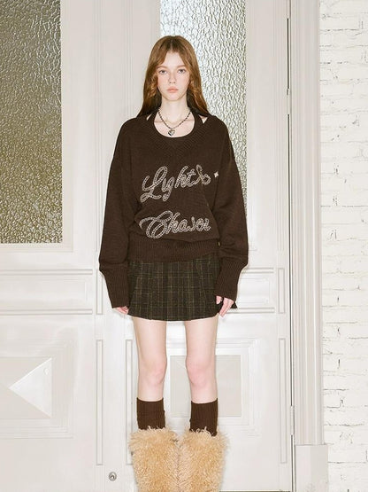 DIDDI MODA Sweet Cool V Neck Knit Set