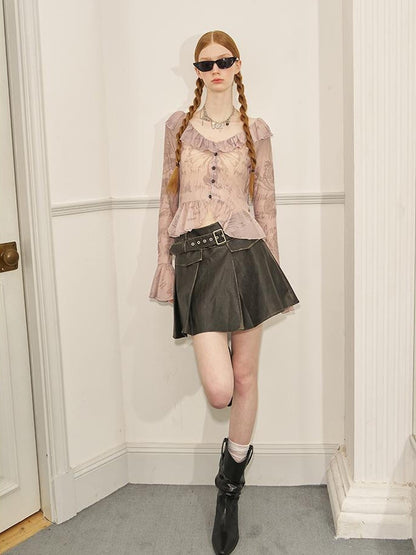 DIDDI MODA Sweet Edge Graffiti Mesh Cardigan