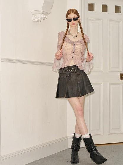 DIDDI MODA Sweet Edge Graffiti Mesh Cardigan