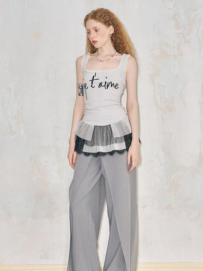 DIDDI MODA Sweet Edge Lace Trim Mesh Layered Crop Top