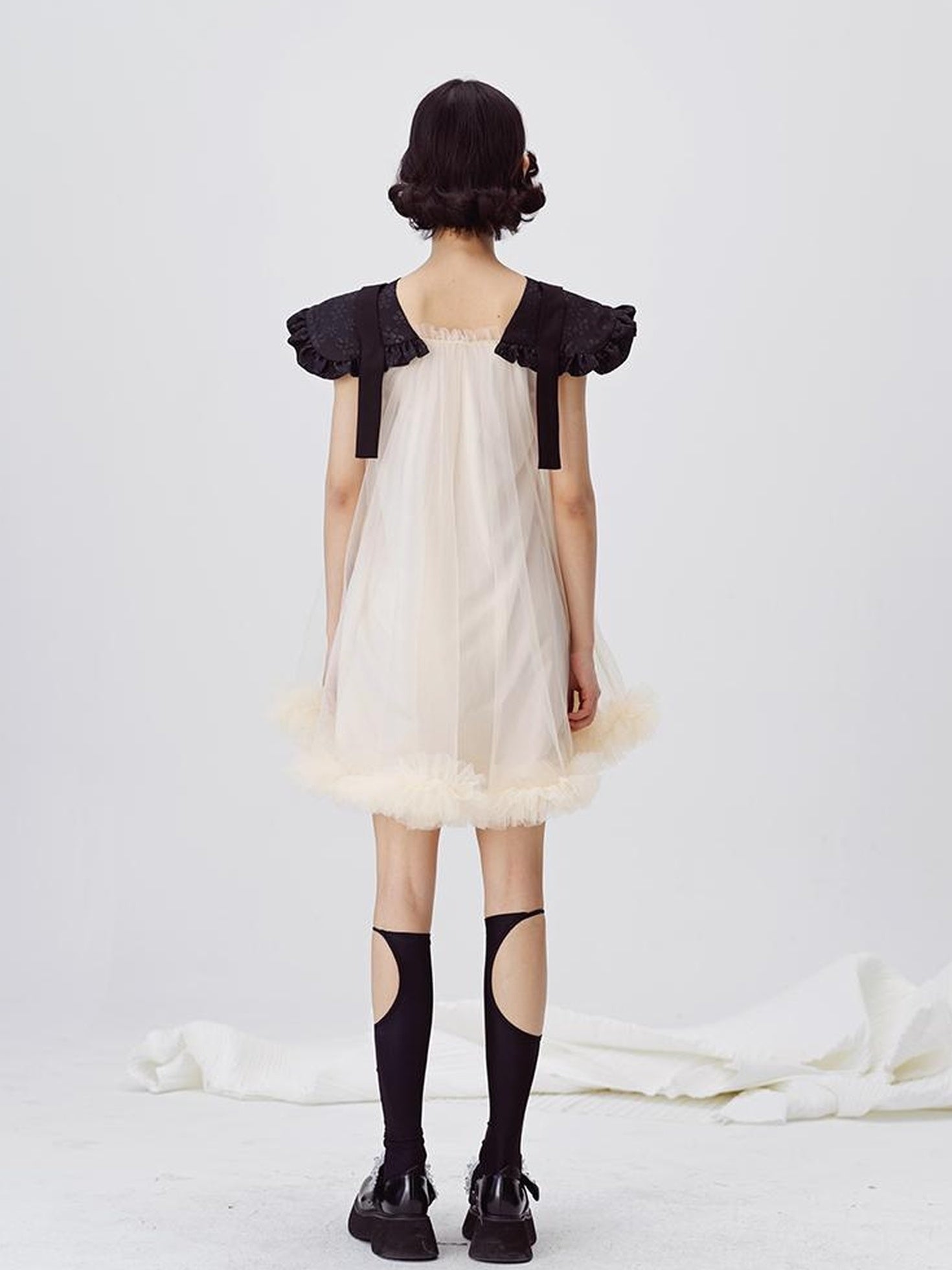 DIDDI MODA Sweet Edge Mesh Mini Dress With Padded Shoulders