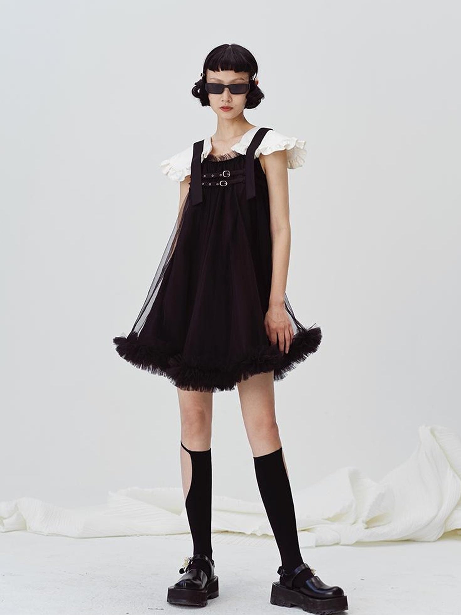 DIDDI MODA Sweet Edge Mesh Mini Dress With Padded Shoulders