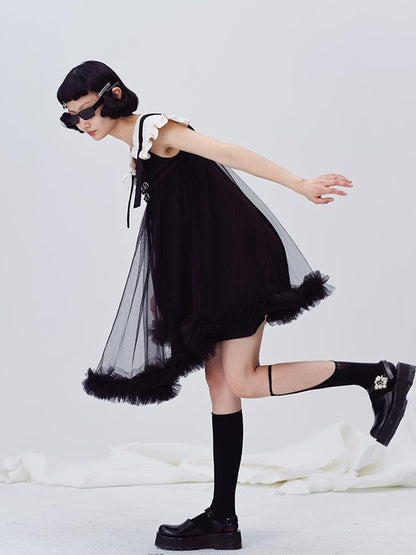 DIDDI MODA Sweet Edge Mesh Mini Dress With Padded Shoulders