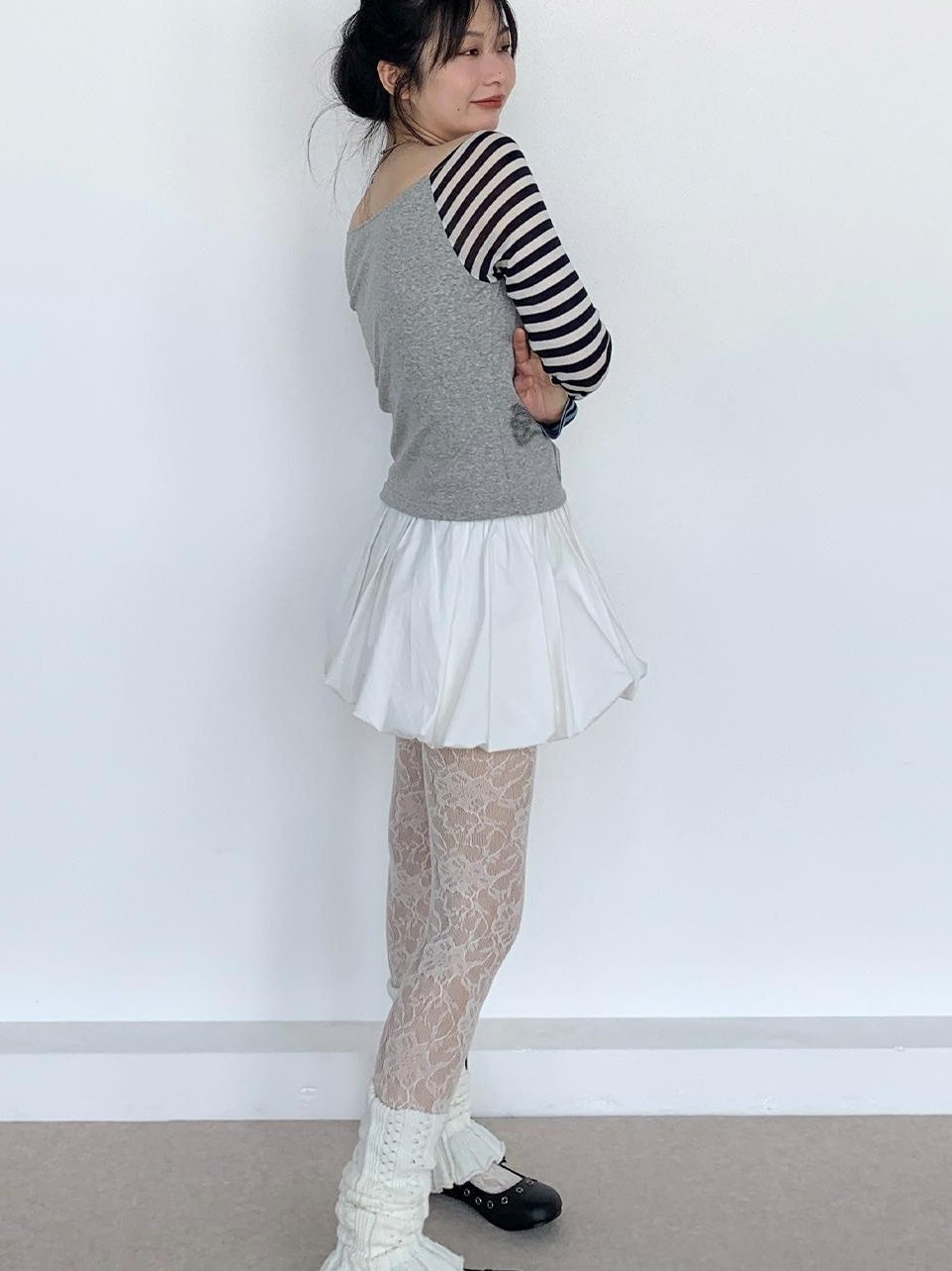 Sweet Kitty Sleeve Stripe Print Summer Top for Women