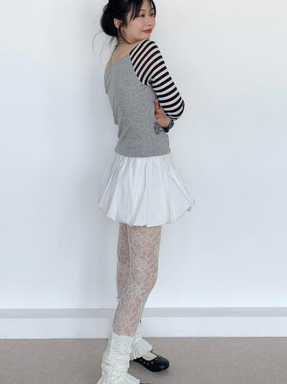 Sweet Kitty Sleeve Stripe Print Summer Top for Women