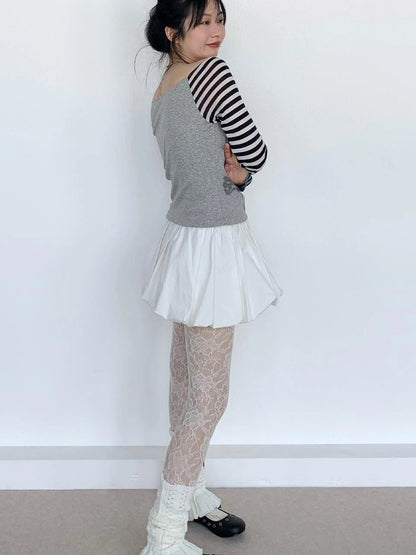 Sweet Kitty Sleeve Stripe Print Summer Top For Women