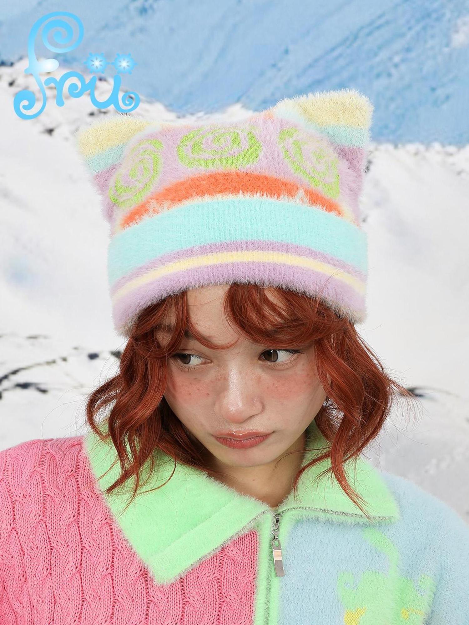 Frufru Gulu Sweet Patchwork Cat Ear Hood For Girls