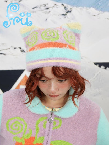 Frufru Gulu Sweet Patchwork Cat Ear Hood For Girls