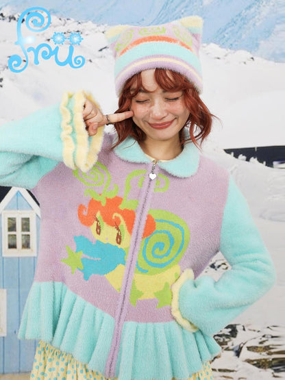Frufru Gulu Sweet Patchwork Cat Ear Hood For Girls
