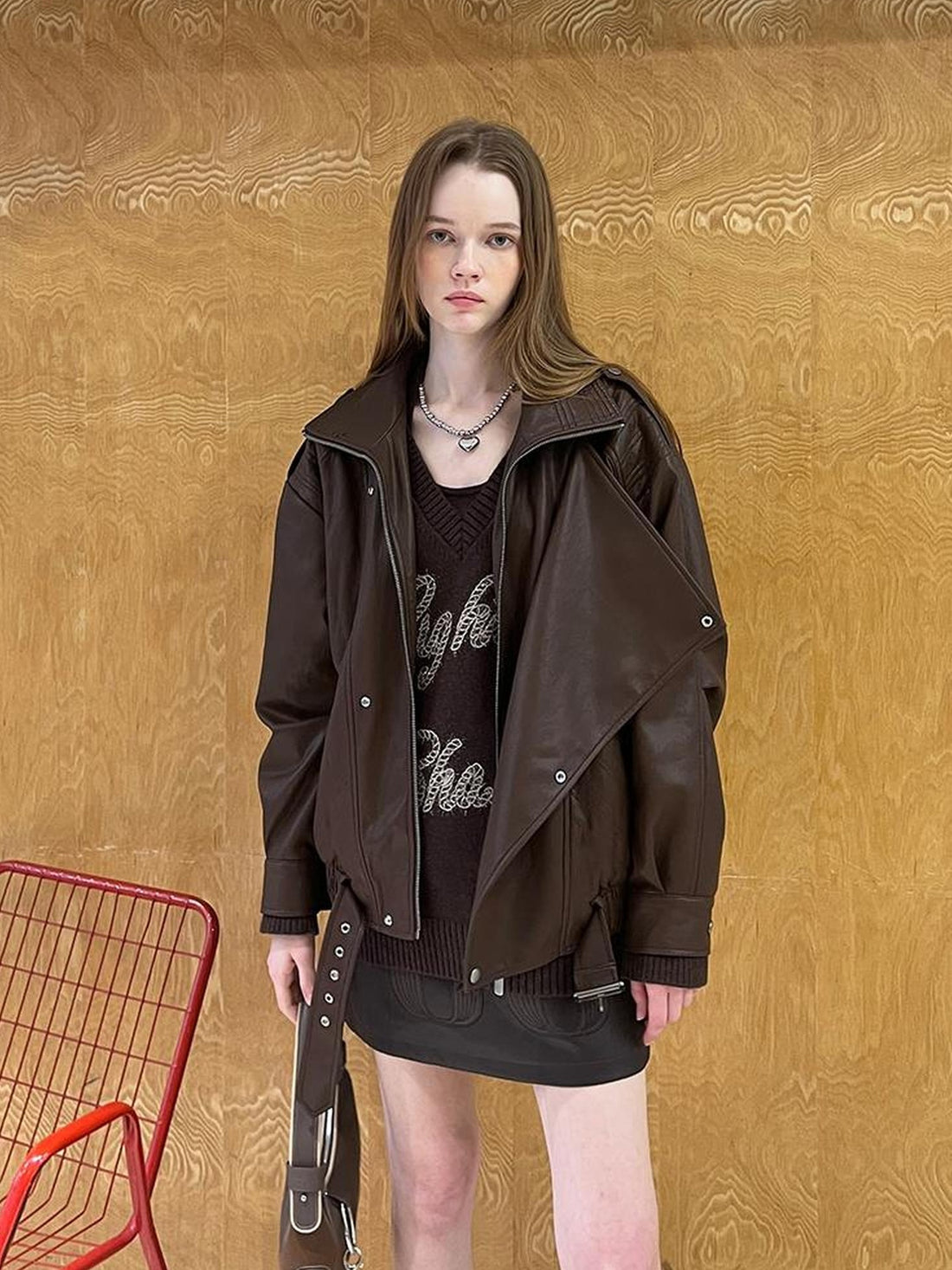 DIDDI MODA Sweet Punk Quilted Oversize PU Biker Jacket