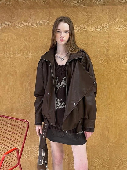 Sweet Punk Quilted Oversize PU Biker Jacket