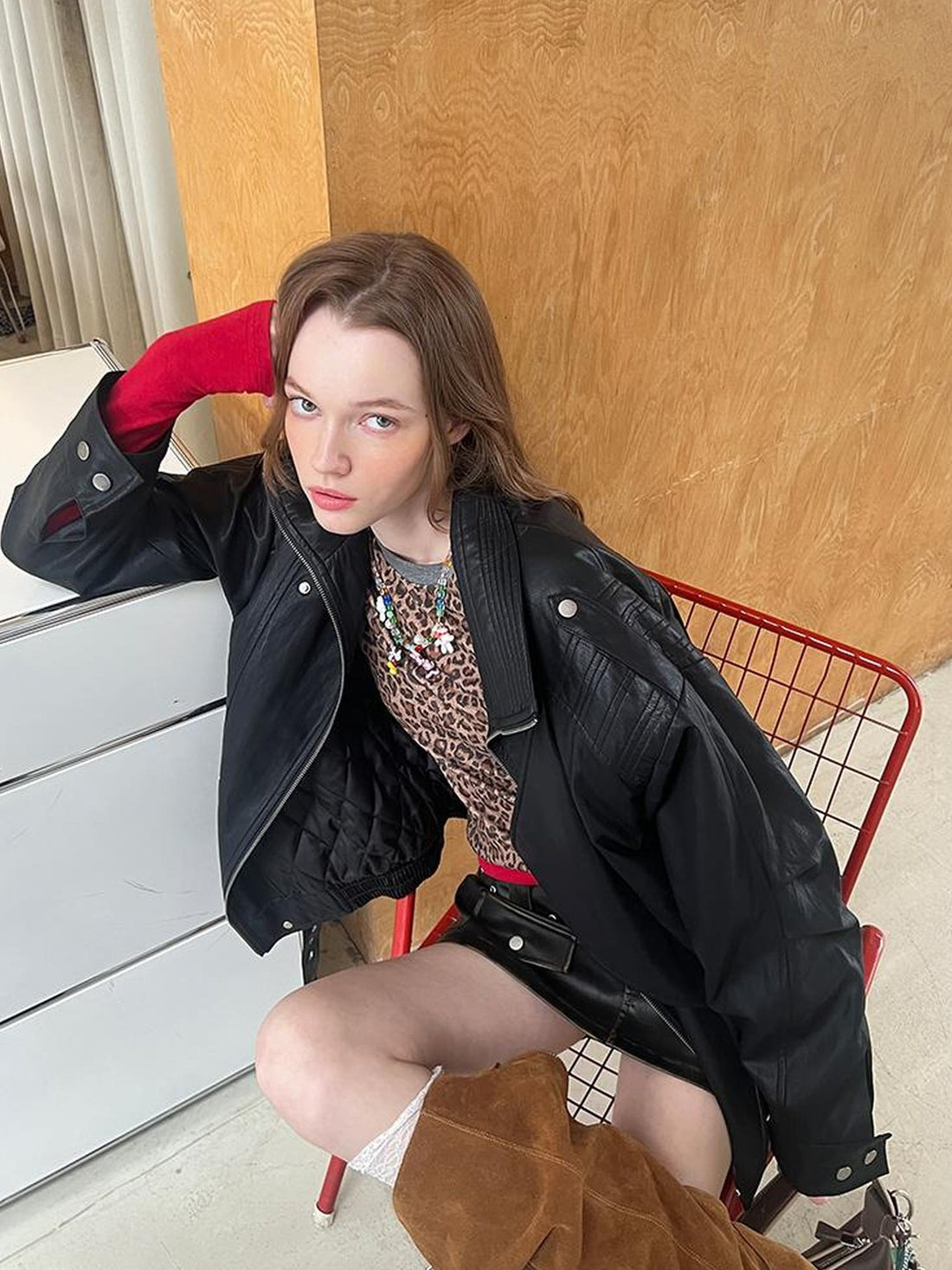 DIDDI MODA Sweet Punk Quilted Oversize PU Biker Jacket