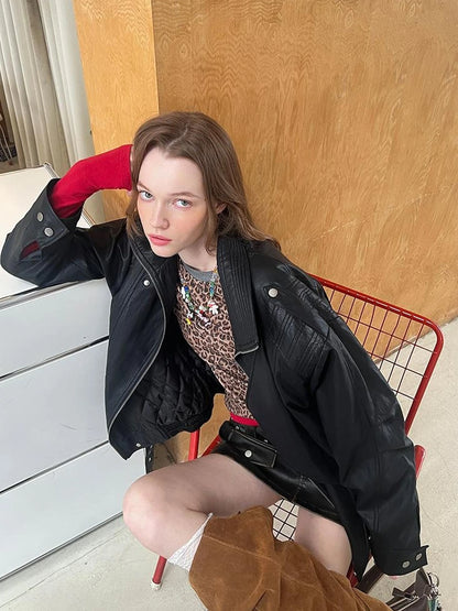 Sweet Punk Quilted Oversize PU Biker Jacket