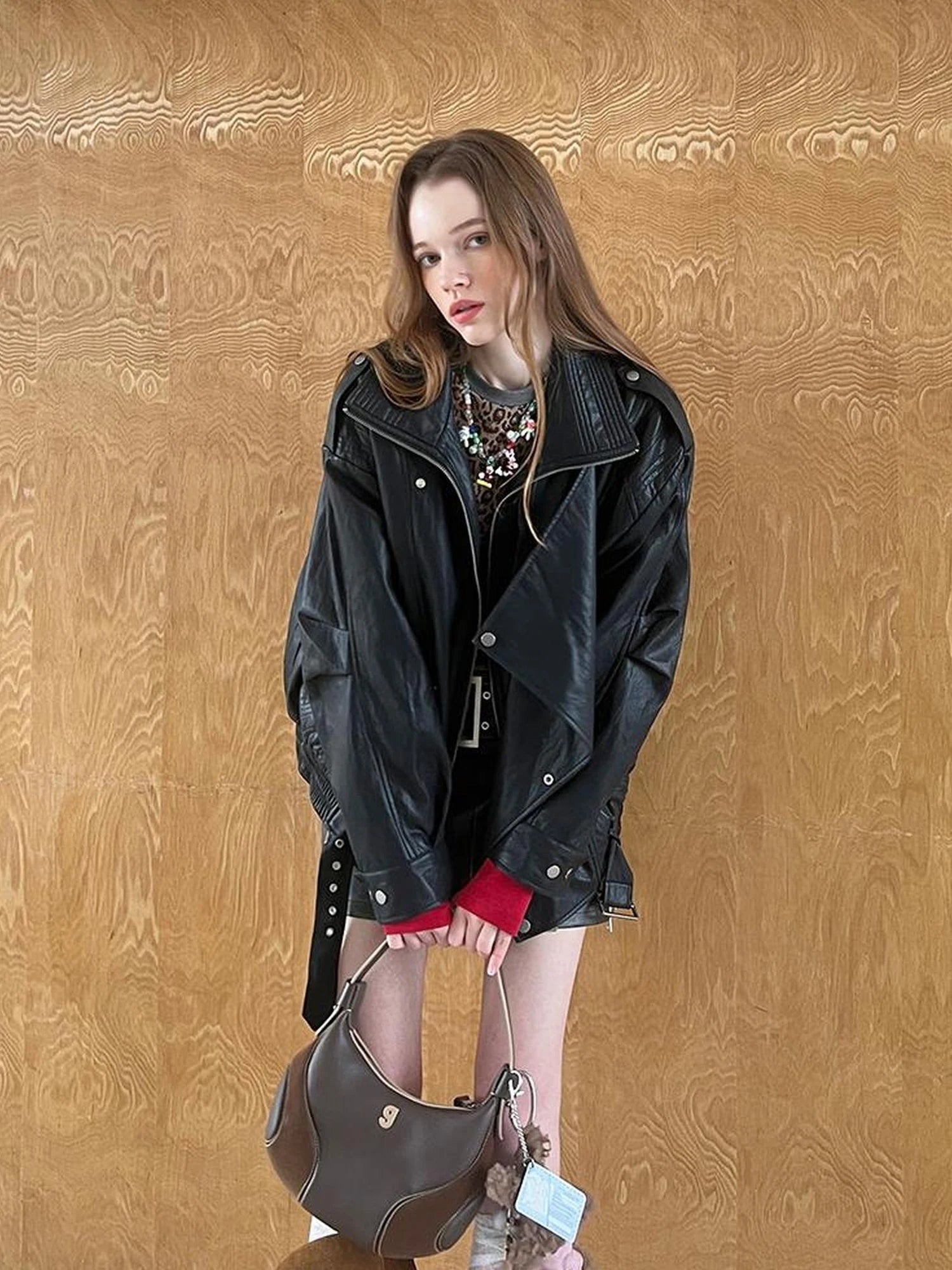 Sweet Punk Quilted Oversize PU Biker Jacket