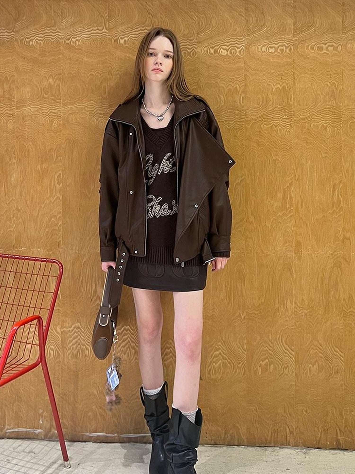 DIDDI MODA Sweet Punk Quilted Oversize PU Biker Jacket
